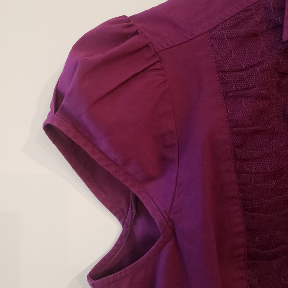 2/$20 Express Essential Stretch cap sleeve button up with lace accents - Picture 3 of 5